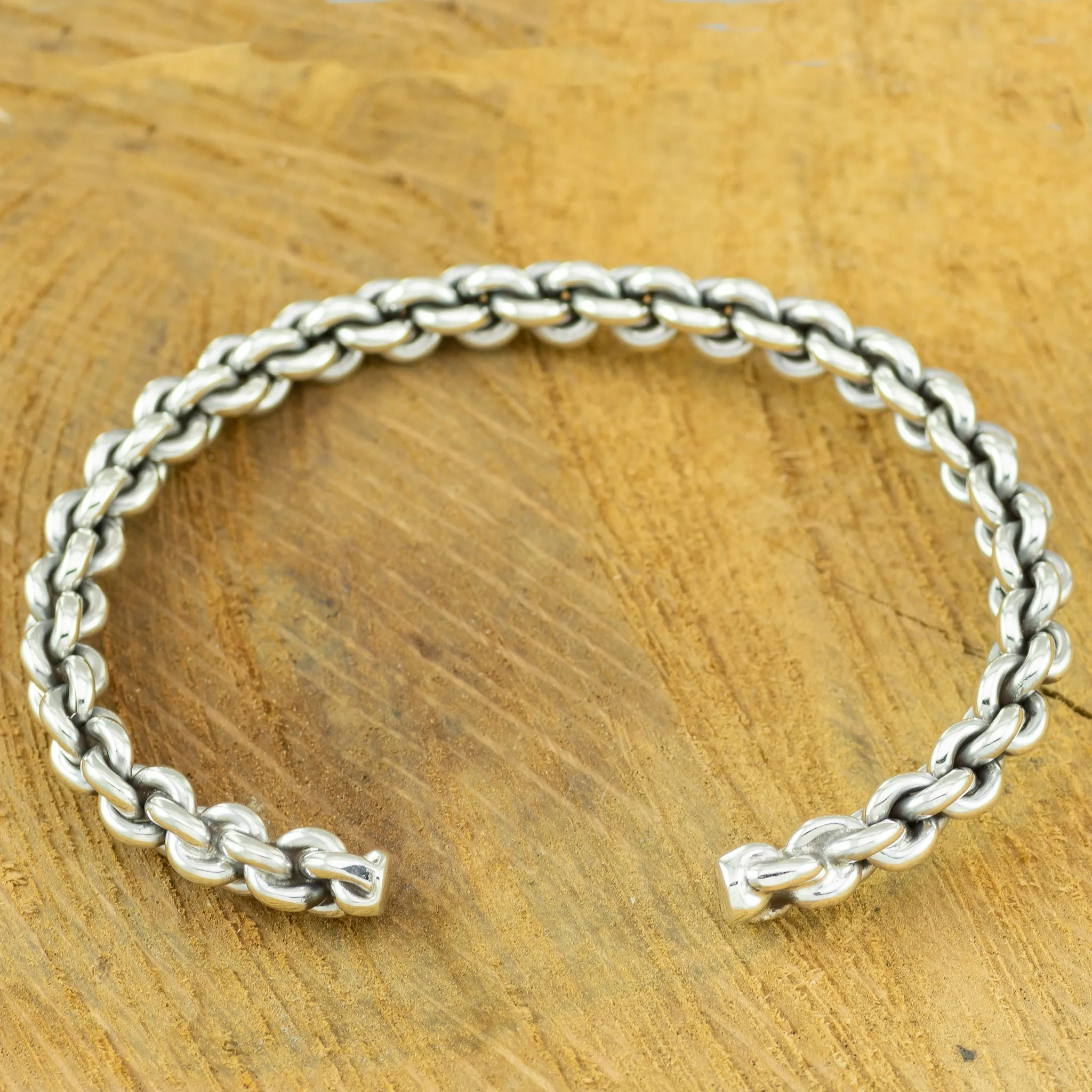 Heavy Chain Style Bangle, 925 Sterling Silver