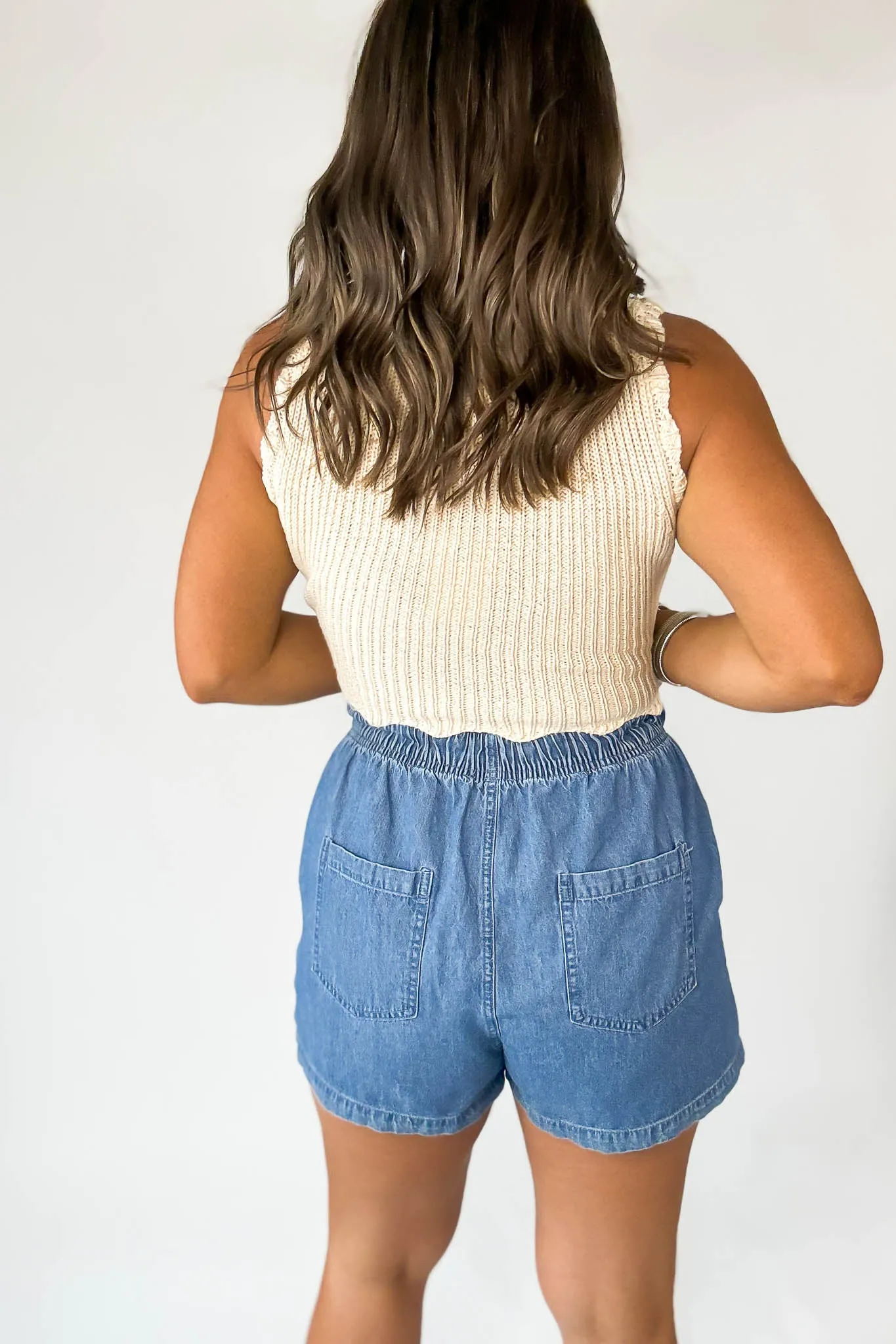 High Waisted Denim Tie Shorts