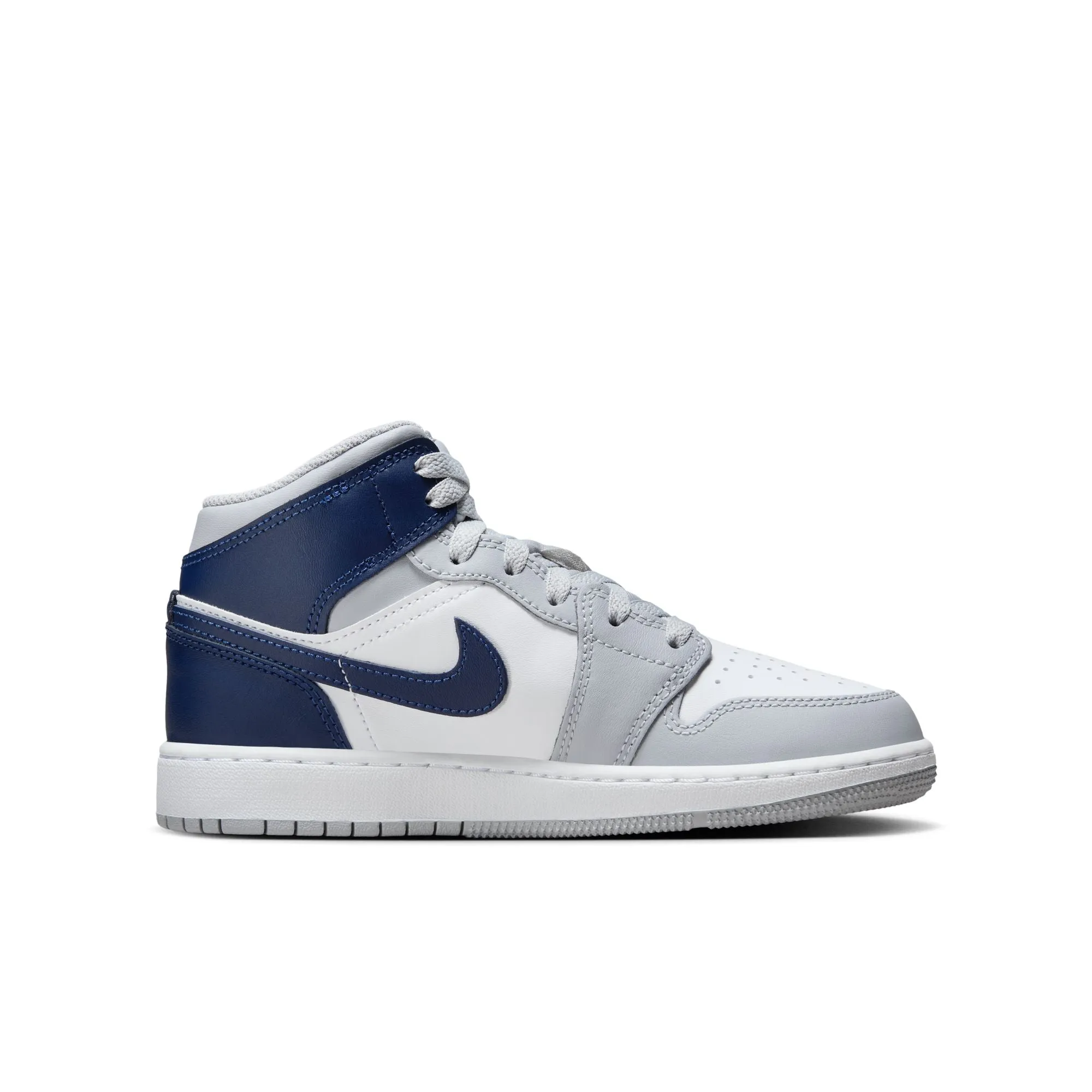 Jordan - Boy - GS Air Jordan 1 Mid - White/Midnight Navy/Wolf Grey