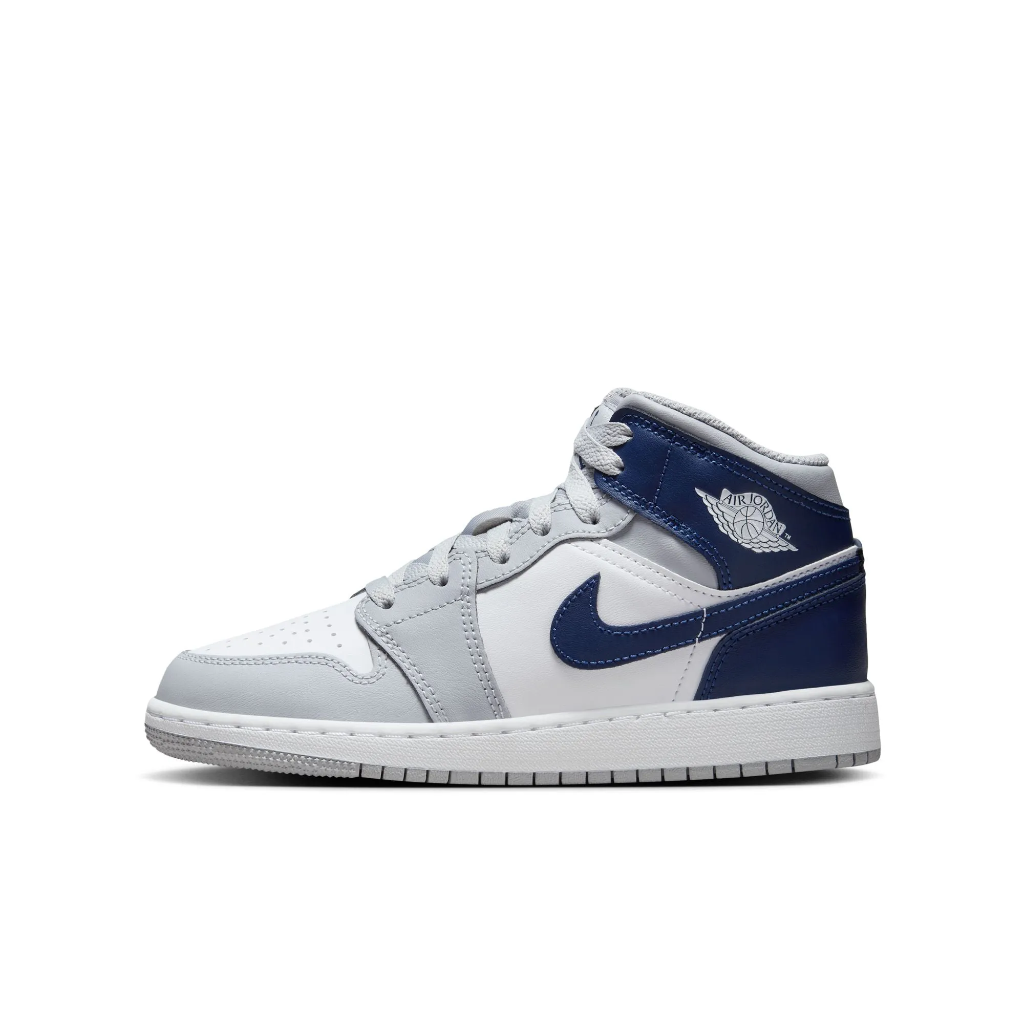 Jordan - Boy - GS Air Jordan 1 Mid - White/Midnight Navy/Wolf Grey