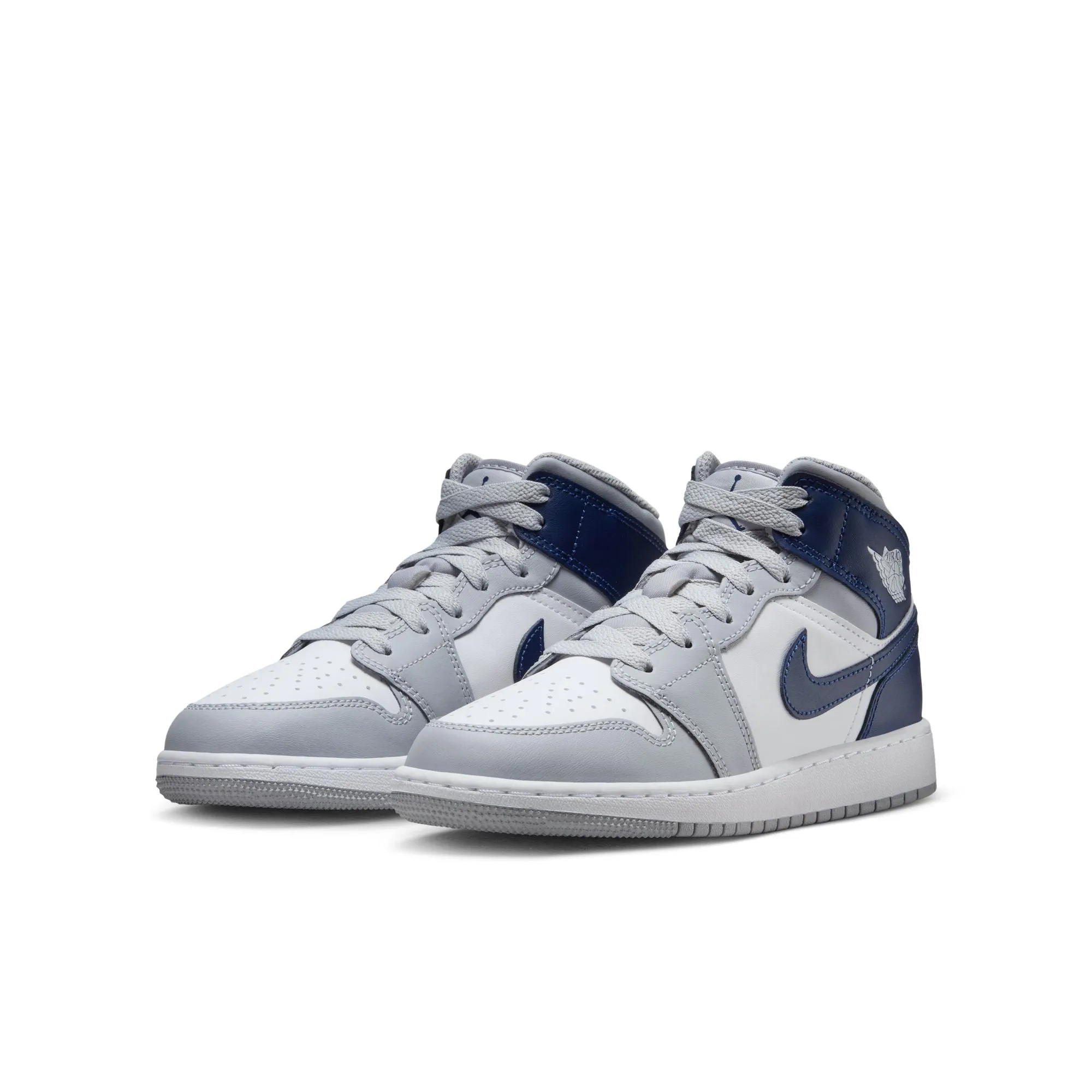 Jordan - Boy - GS Air Jordan 1 Mid - White/Midnight Navy/Wolf Grey