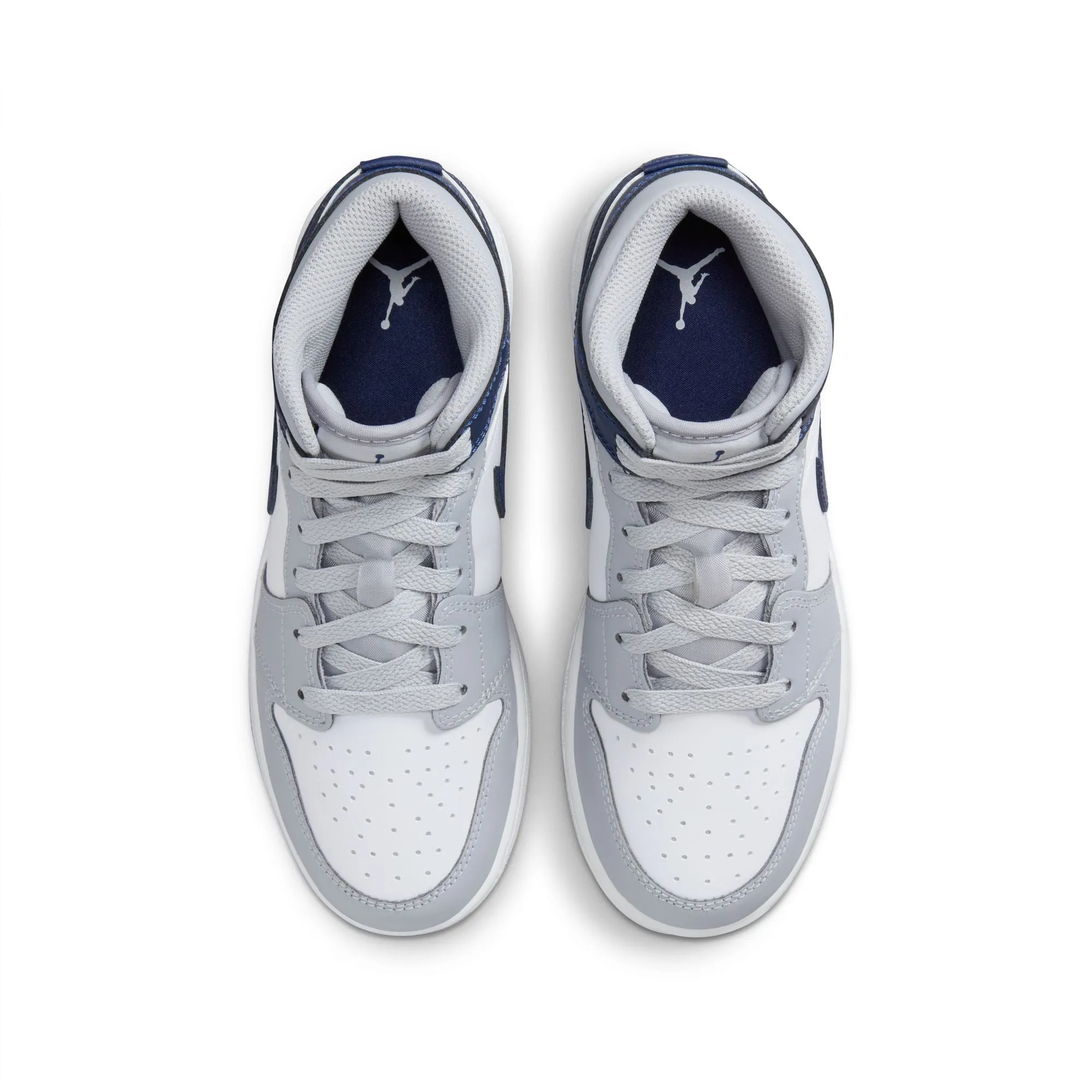 Jordan - Boy - GS Air Jordan 1 Mid - White/Midnight Navy/Wolf Grey