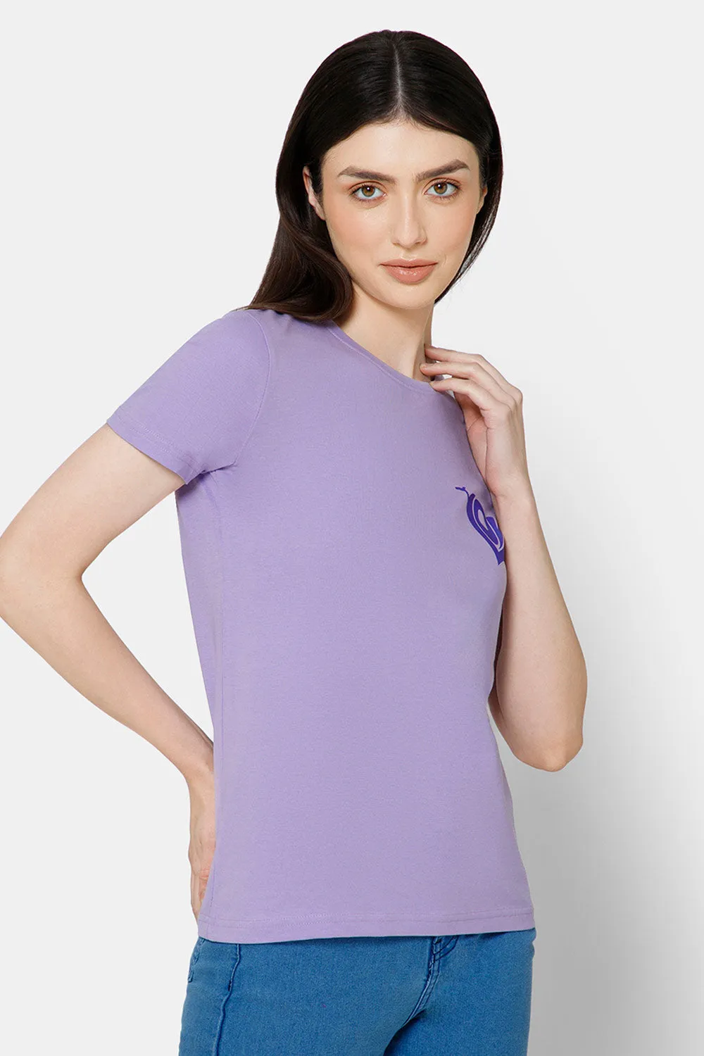 Jusperf Women's Printed Crew Neck Casual T-Shirt - Lilac - TS34