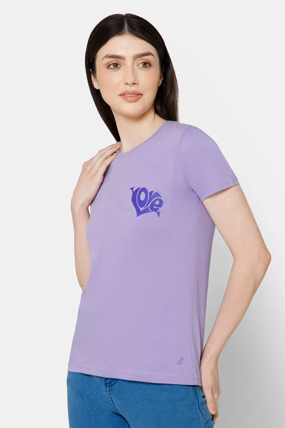 Jusperf Women's Printed Crew Neck Casual T-Shirt - Lilac - TS34