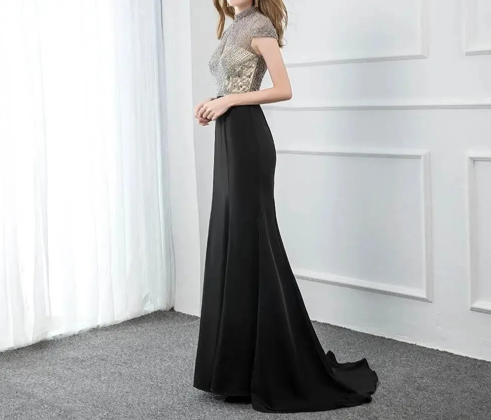 Kate High Neck Crystals Beaded Prom Dress