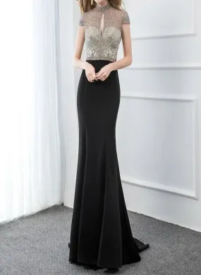 Kate High Neck Crystals Beaded Prom Dress