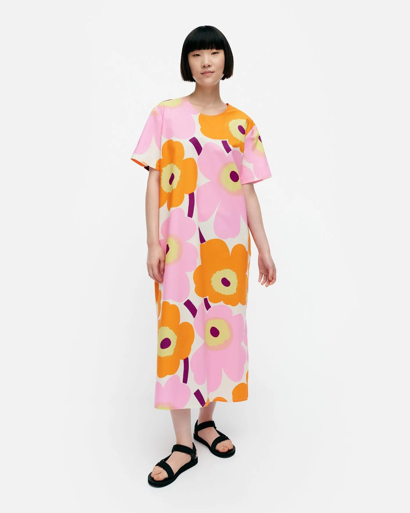 kemut unikko - cotton poplin dress - pink