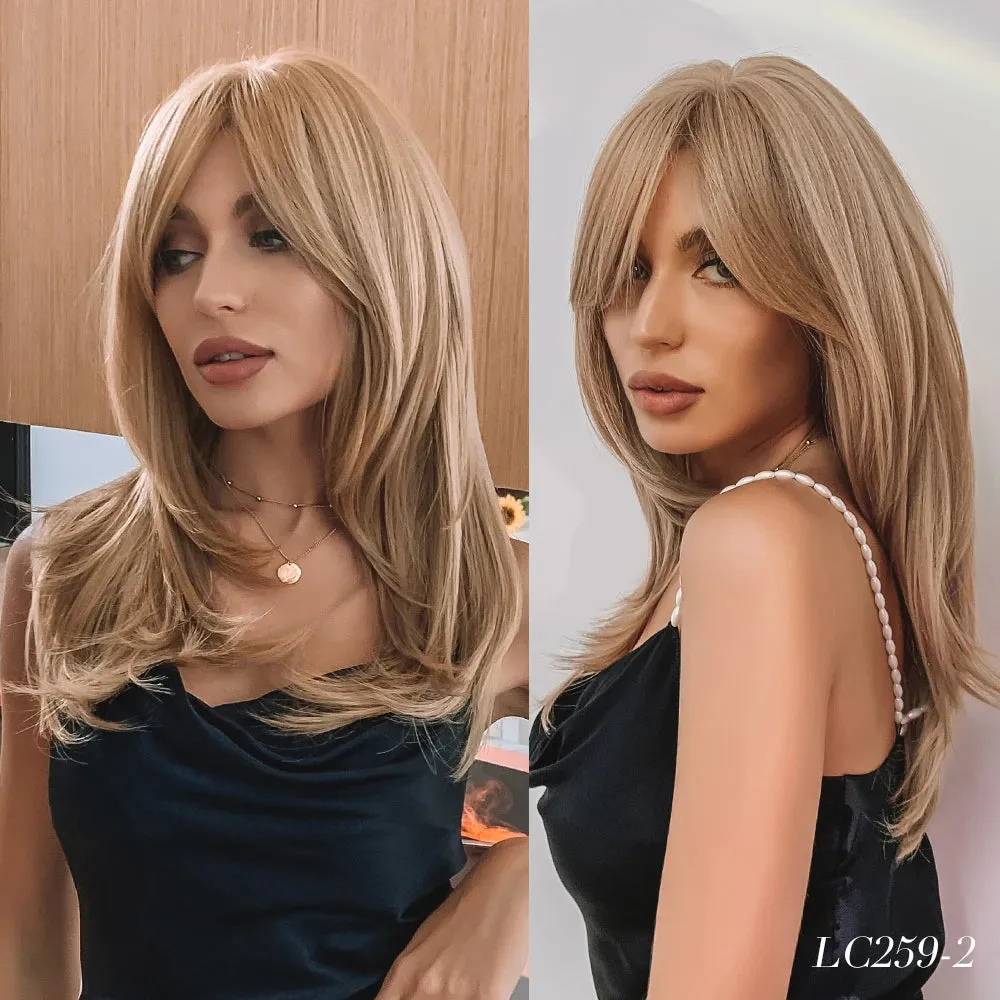 La Sylphide Ombre Grey Blonde Wigs for Woman Long Straight Wigs with Bangs Synthetic Wigs Cosplay High Quality HIgh Tempreature