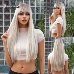 La Sylphide Ombre Grey Blonde Wigs for Woman Long Straight Wigs with Bangs Synthetic Wigs Cosplay High Quality HIgh Tempreature