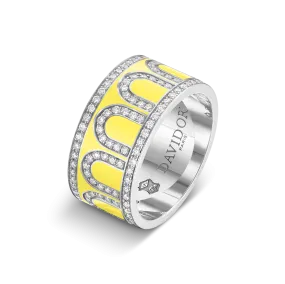 L'Arc de DAVIDOR Ring GM, 18k White Gold with Limoncello Lacquered Ceramic and Palais Diamonds