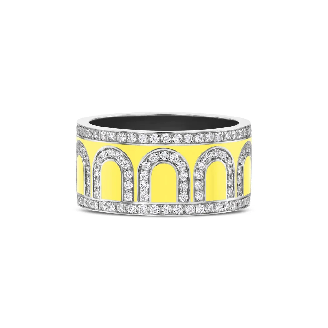 L'Arc de DAVIDOR Ring GM, 18k White Gold with Limoncello Lacquered Ceramic and Palais Diamonds