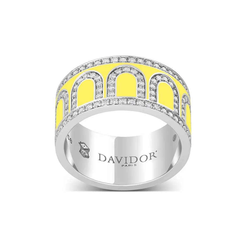 L'Arc de DAVIDOR Ring GM, 18k White Gold with Limoncello Lacquered Ceramic and Palais Diamonds