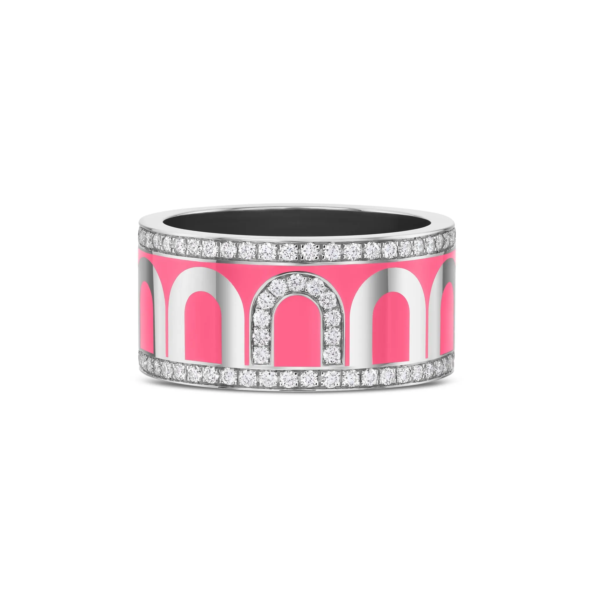 L'Arc de DAVIDOR Ring GM, 18k White Gold with May Rose Lacquered Ceramic and Porta Diamonds