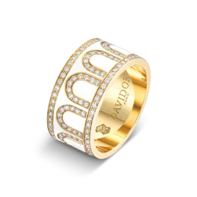 L'Arc de DAVIDOR Ring GM, 18k Yellow Gold with Neige Lacquered Ceramic and Palais Diamonds