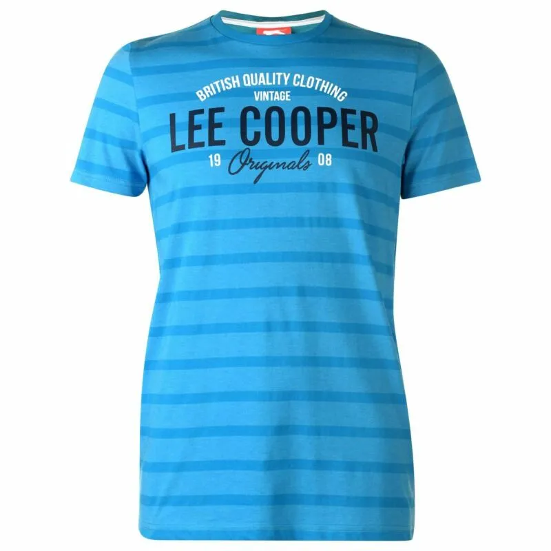 Lee Cooper Stripe Logo T Shirt Mens Gents Crew Neck Tee Top Short Sleeve Cotton