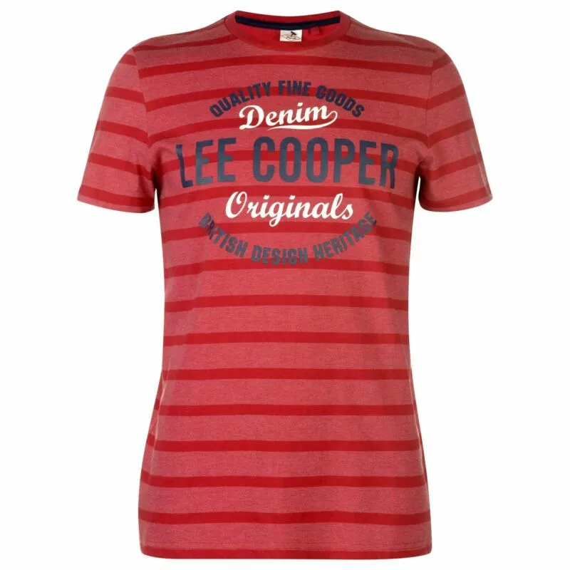 Lee Cooper Stripe Logo T Shirt Mens Gents Crew Neck Tee Top Short Sleeve Cotton