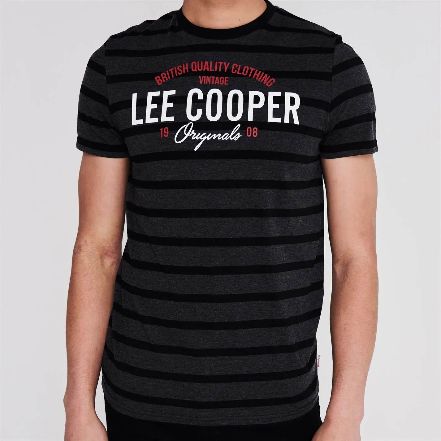 Lee Cooper Stripe Logo T Shirt Mens Gents Crew Neck Tee Top Short Sleeve Cotton