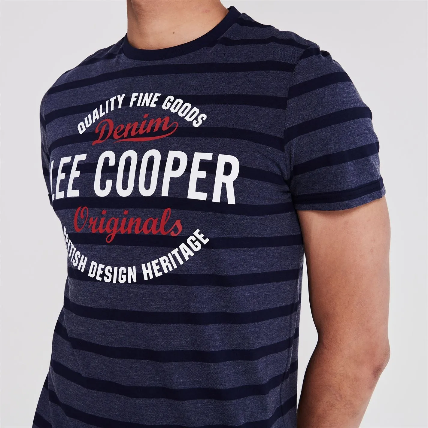 Lee Cooper Stripe Logo T Shirt Mens Gents Crew Neck Tee Top Short Sleeve Cotton