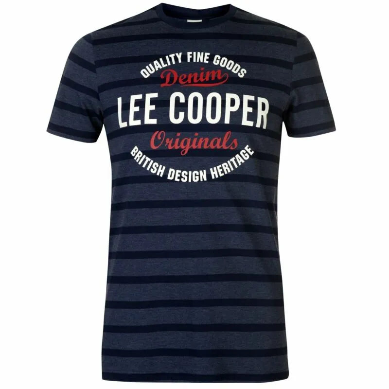 Lee Cooper Stripe Logo T Shirt Mens Gents Crew Neck Tee Top Short Sleeve Cotton