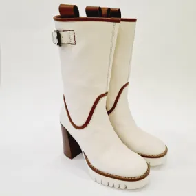 Les Poèmes stivaletto fondo gomma tacco alto 10cm plateau 2,5cm pelle camelia latte cuoio rif.721