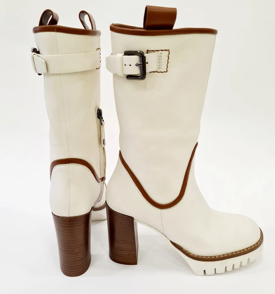 Les Poèmes stivaletto fondo gomma tacco alto 10cm plateau 2,5cm pelle camelia latte cuoio rif.721