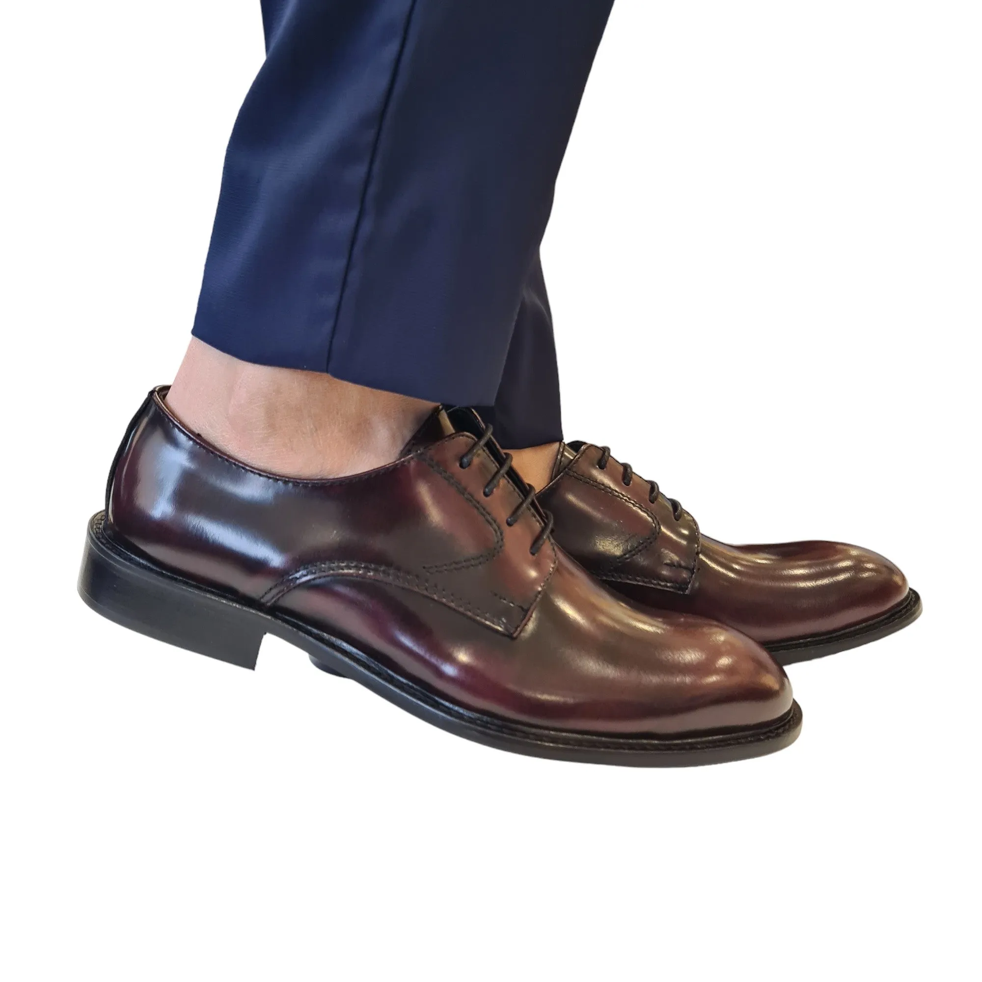 Les Poèmes Uomo Scarpa Elegante Pelle Abrasivata Bordeaux Rif.87