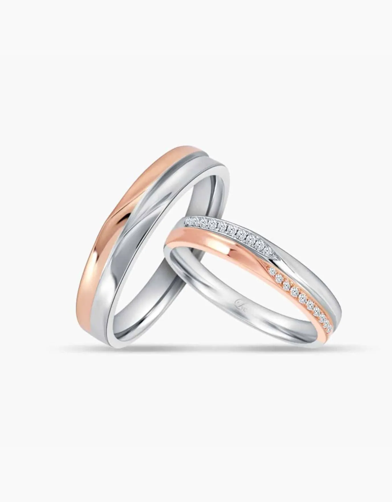 LVC Desirio Wedding Band in Dual White and Rose Gold Glossy Finish