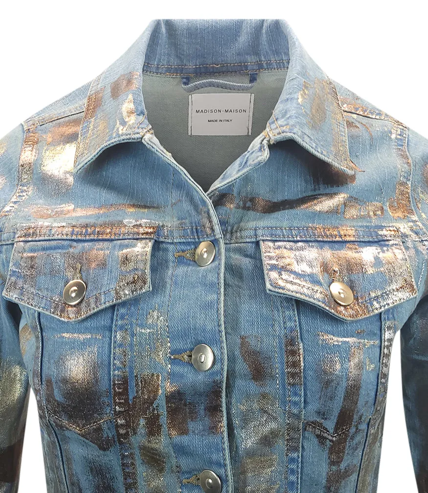 Madison Maison™ Light Blue/Gold Cotton Slim Jean Jacket