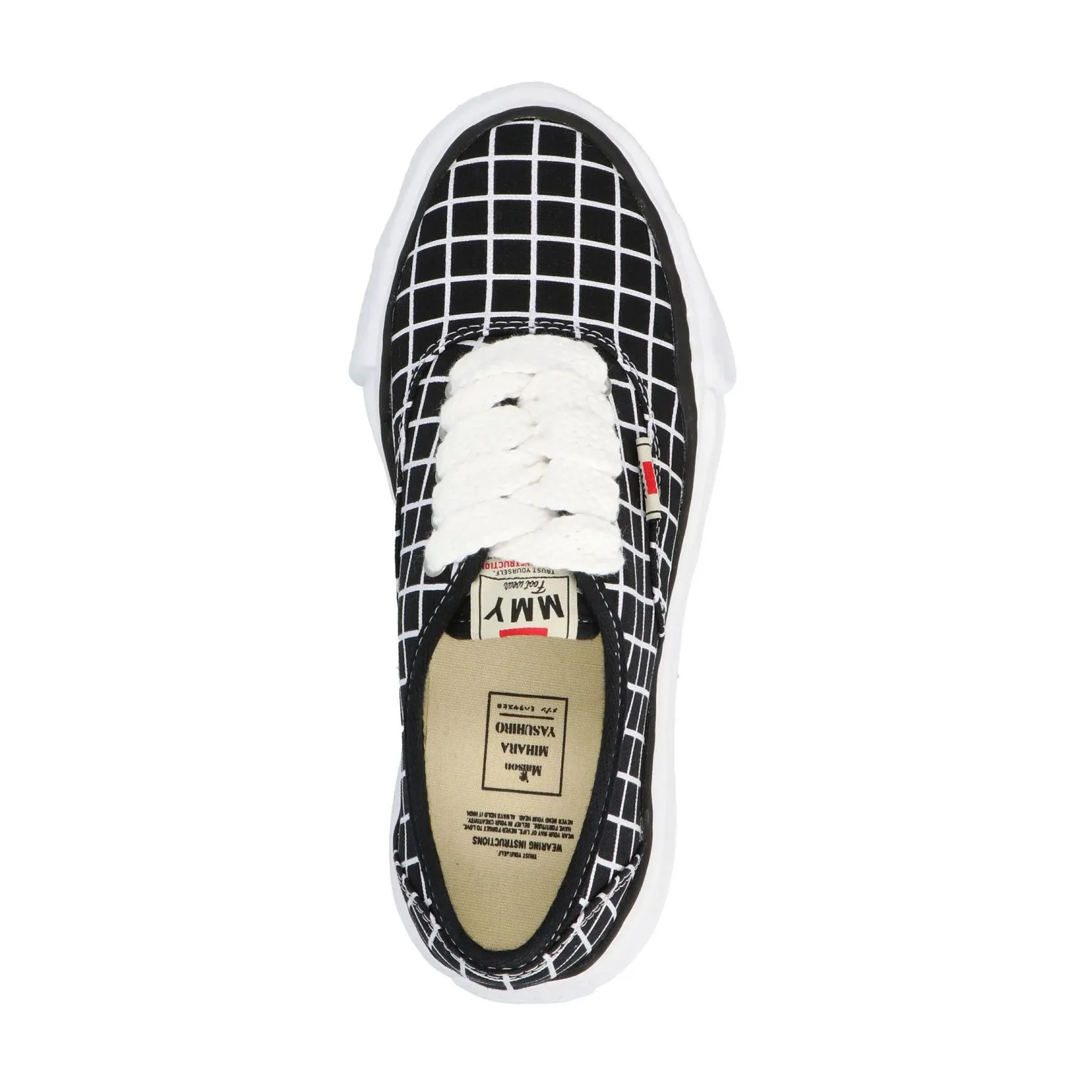 Maison Mihara Yasuhiro BAKER LOW PRINTED CANVAS BLK チェックプリント レースアップ ブラック【A08FW728】