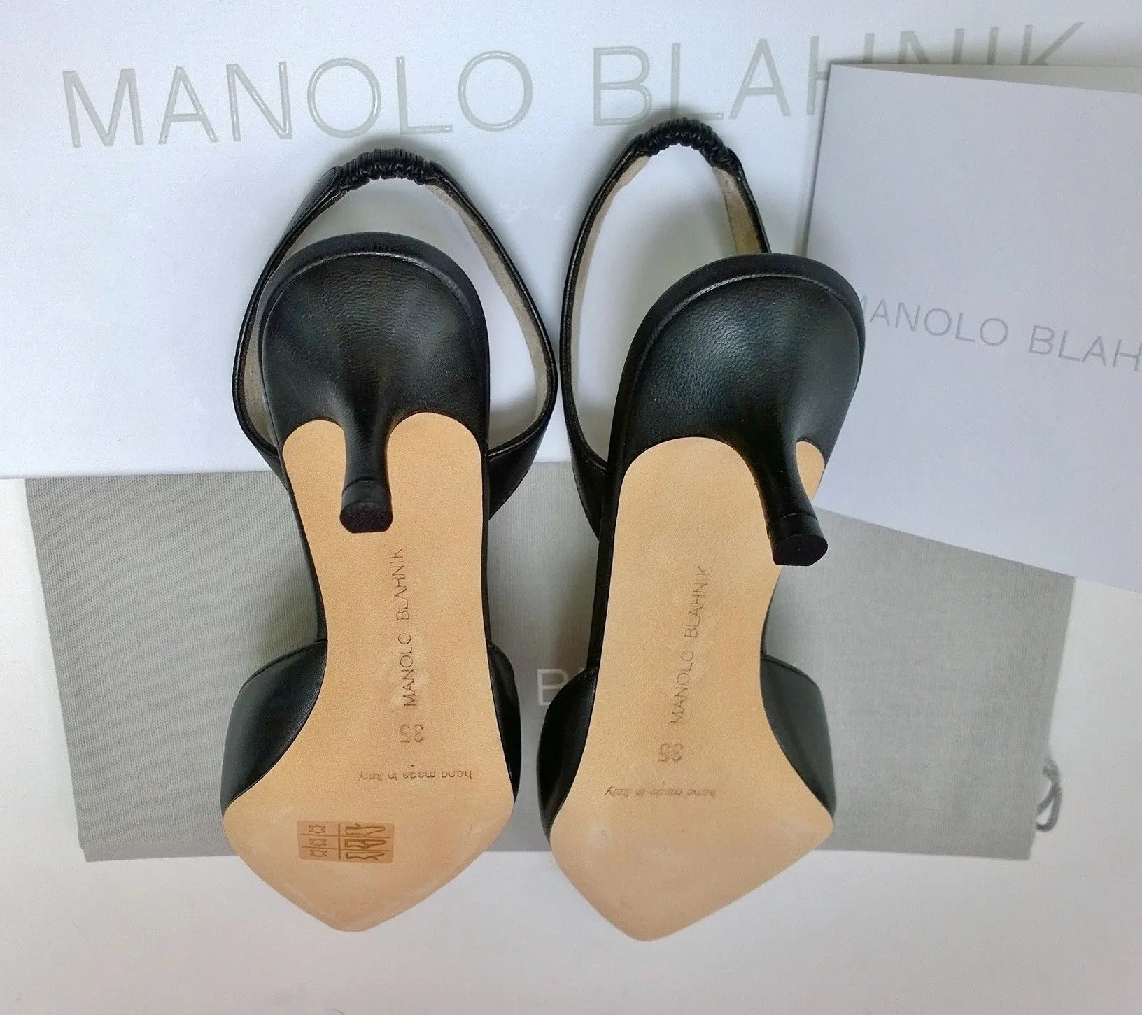 Manolo Blahnik Carolyne 50 Black Leather Slingback Heels