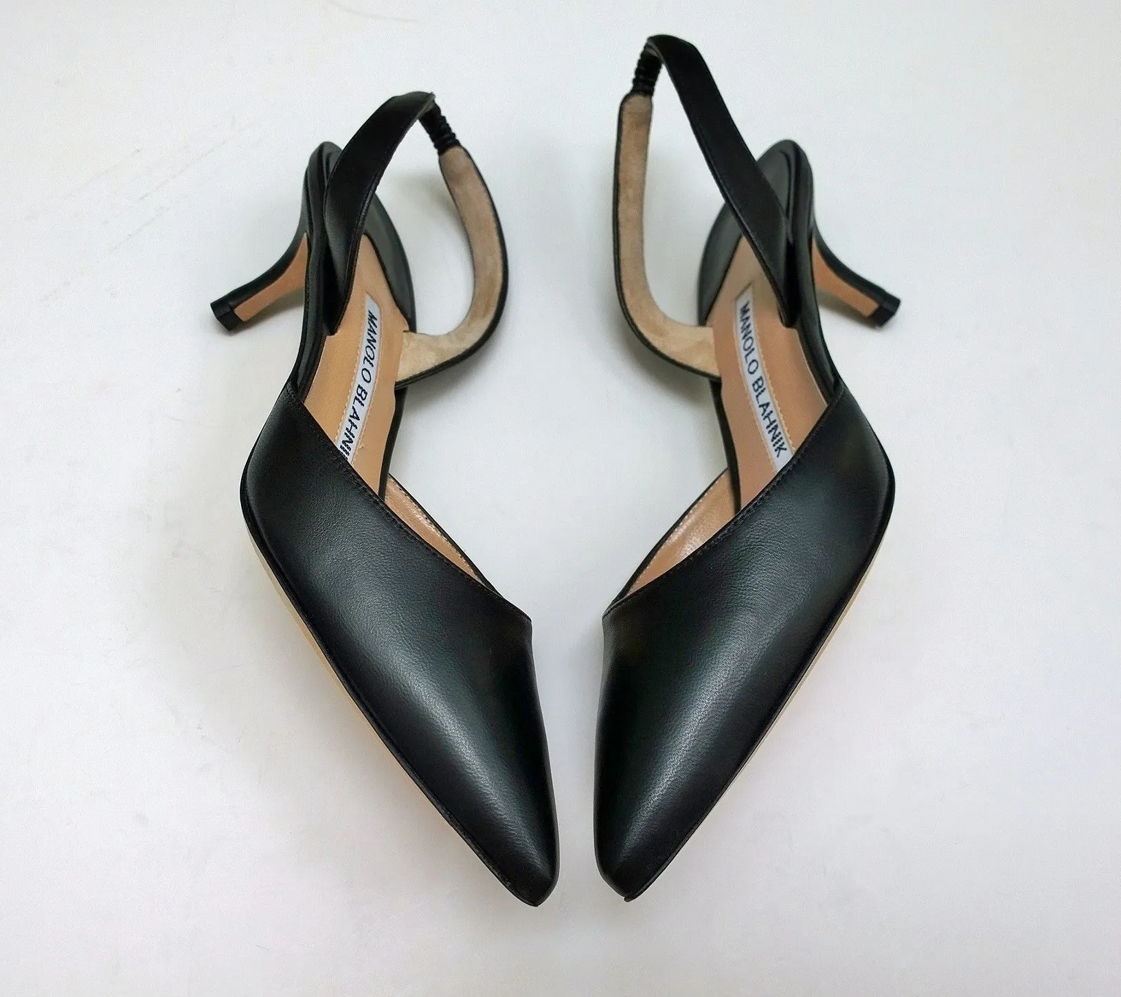 Manolo Blahnik Carolyne 50 Black Leather Slingback Heels