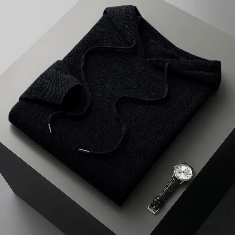 Men's 100% Merino Wool Knitted Hoodie Sweatshirt