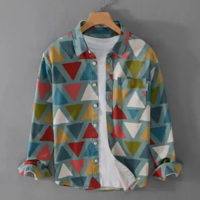 Men's Cotton Colorful Geometric Print Long Sleeve Shirt | Japan Style Chic Versatile Streetwear Top