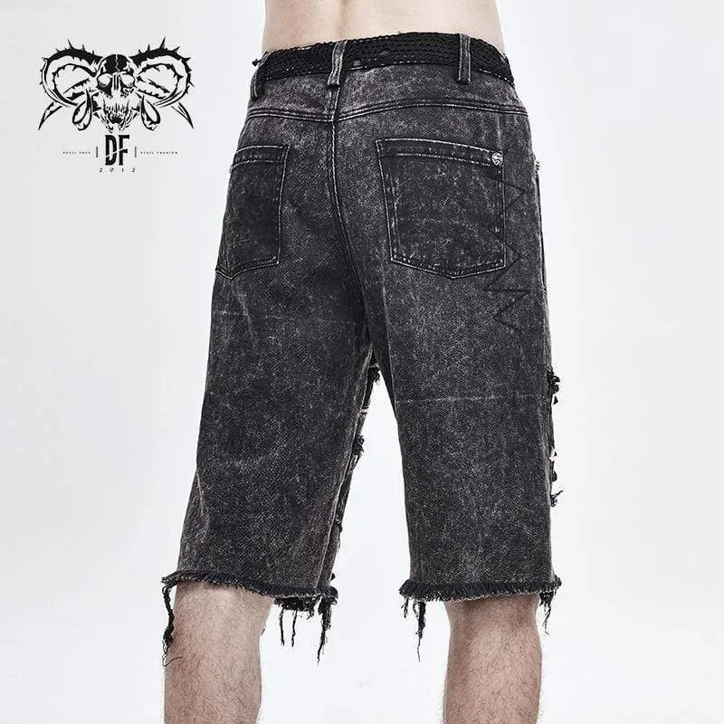 Men's Cut-out Ripped Rivets Holes Fifth Pants