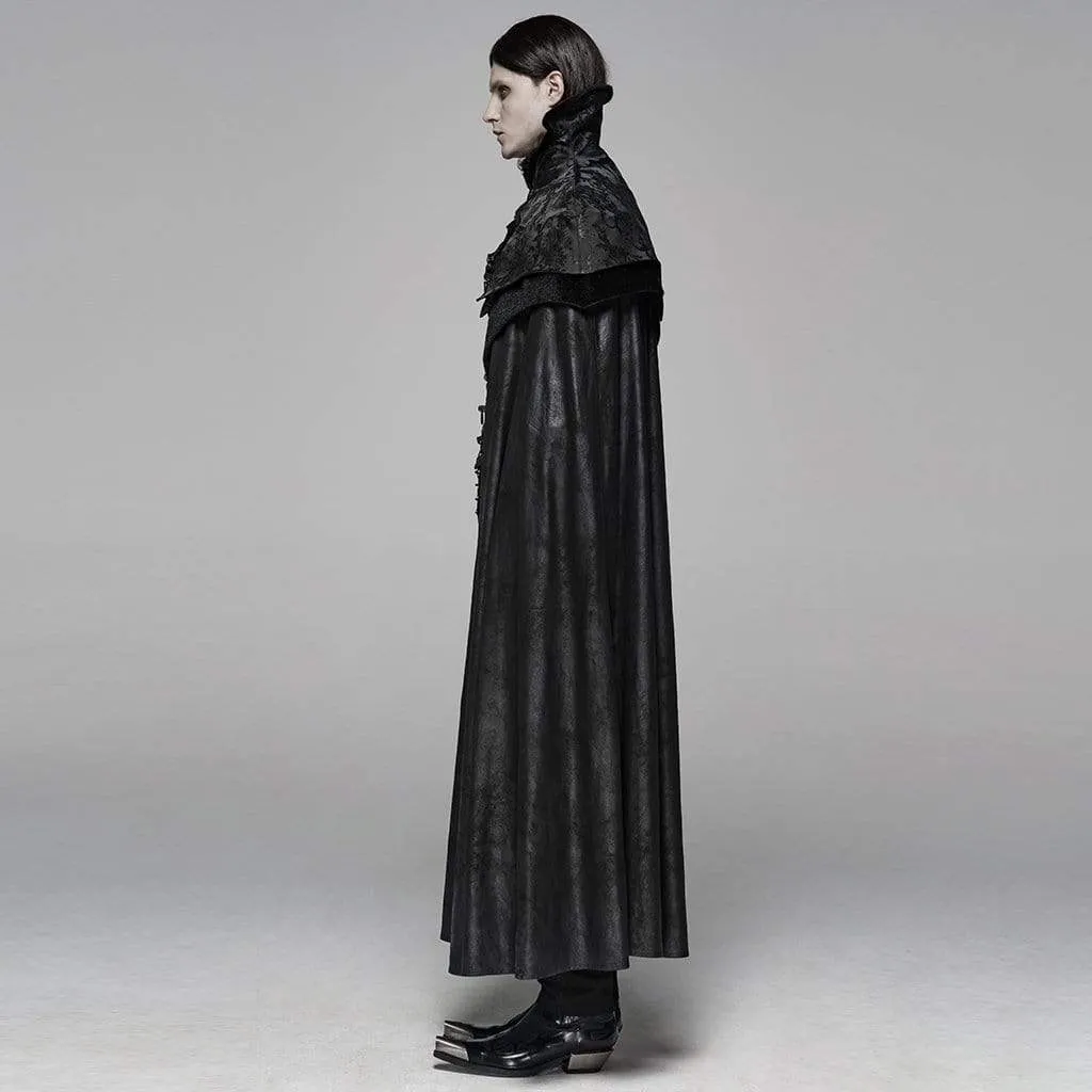 Men's Goth Stand Collar Jacquard Long cloak