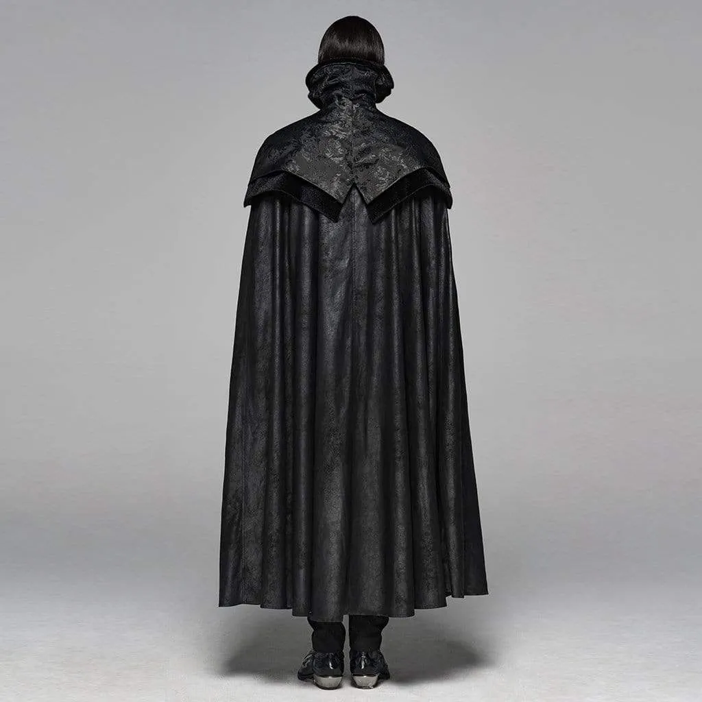 Men's Goth Stand Collar Jacquard Long cloak