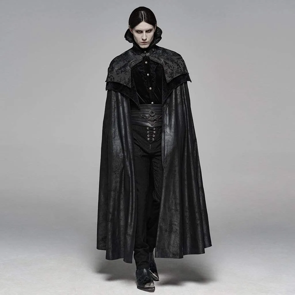 Men's Goth Stand Collar Jacquard Long cloak