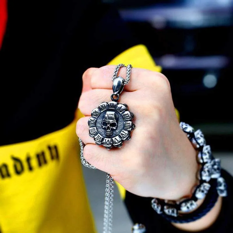 Men's Gothic Punk Skull Flower Necklace