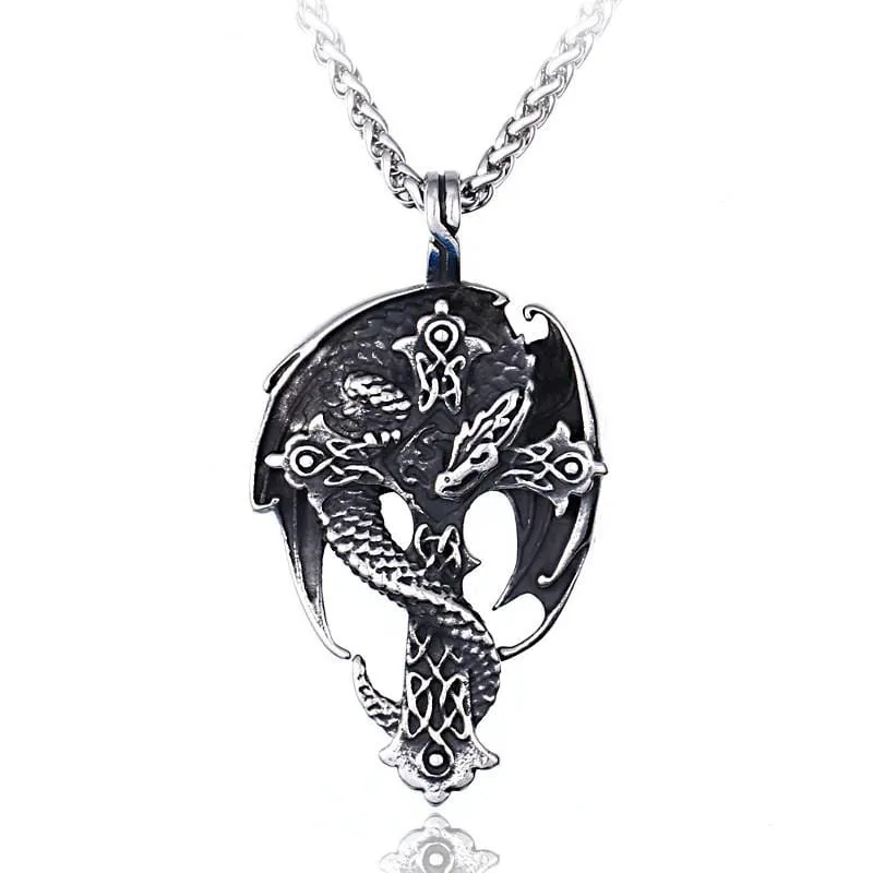 Men's Punk Dragon Axe Necklace