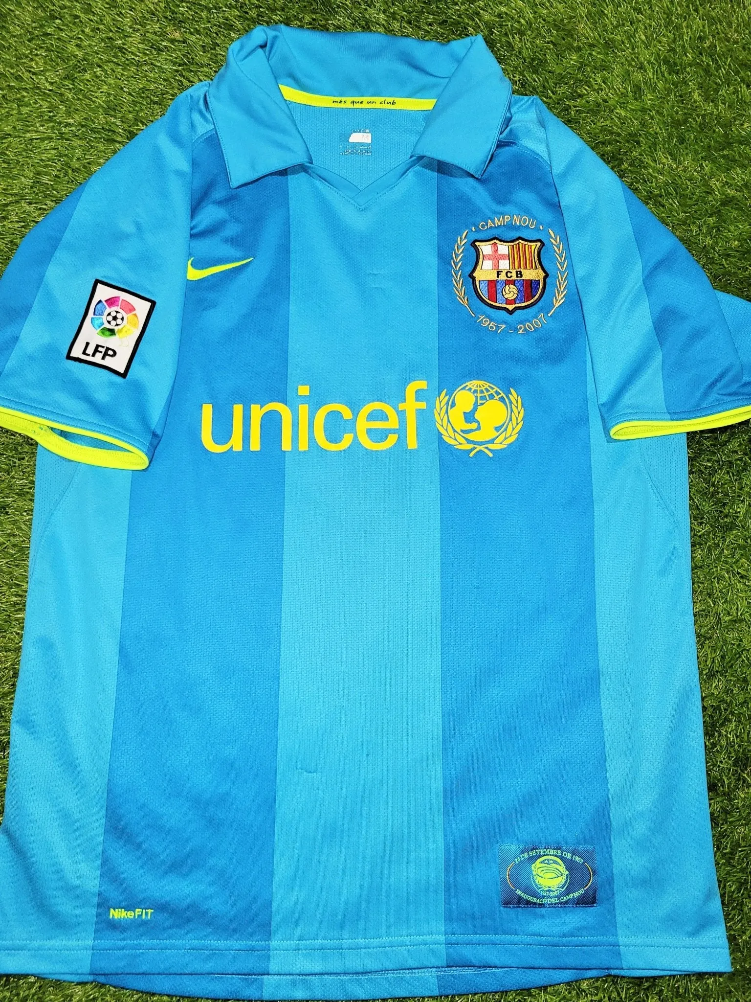 Messi Barcelona Anniversary 2007 2008 Blue Away Soccer Jersey Shirt Camiseta M SKU# 237743-414