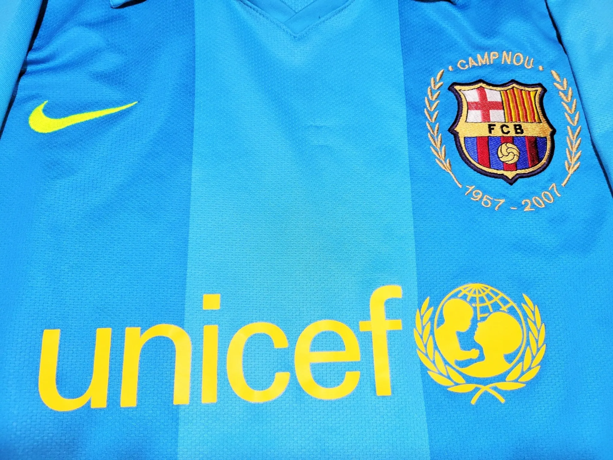 Messi Barcelona Anniversary 2007 2008 Blue Away Soccer Jersey Shirt Camiseta M SKU# 237743-414