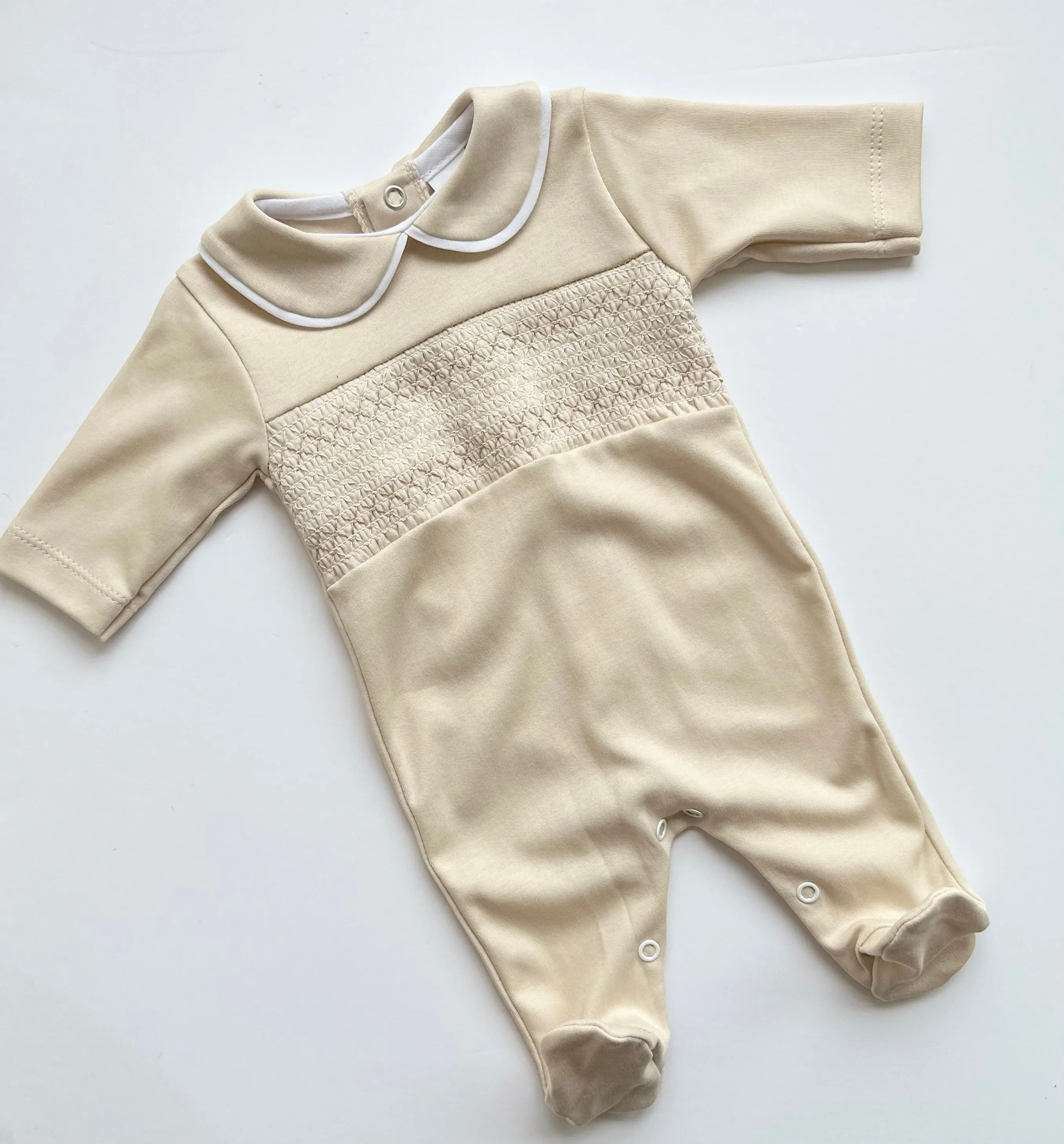 MIA BELLA Smocked Style Babygrow Camel