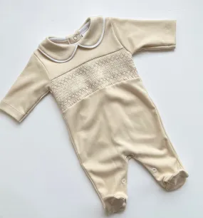 MIA BELLA Smocked Style Babygrow Camel