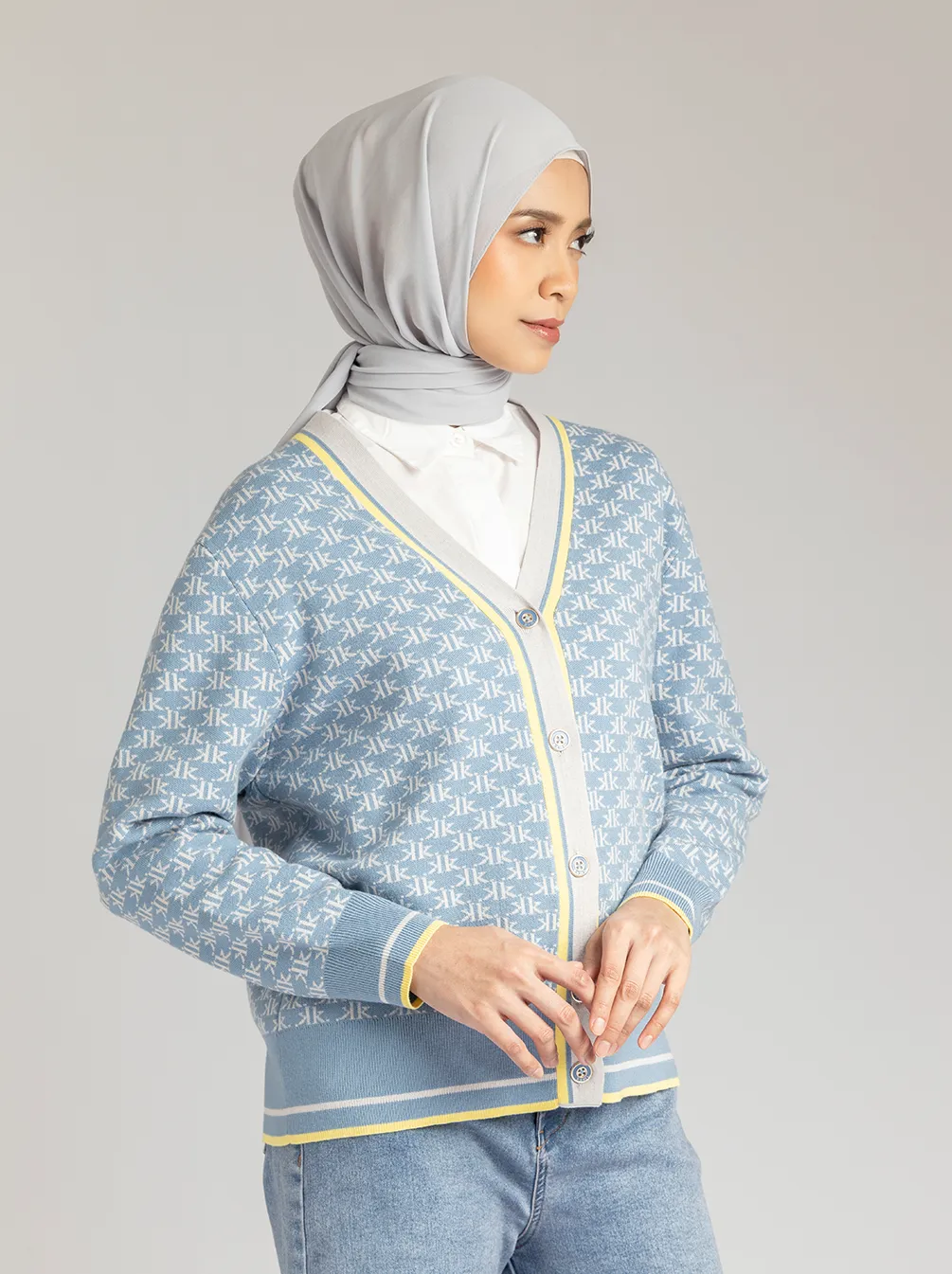 MONOGRAM CARDIGAN OUTER ALASKA BLUE