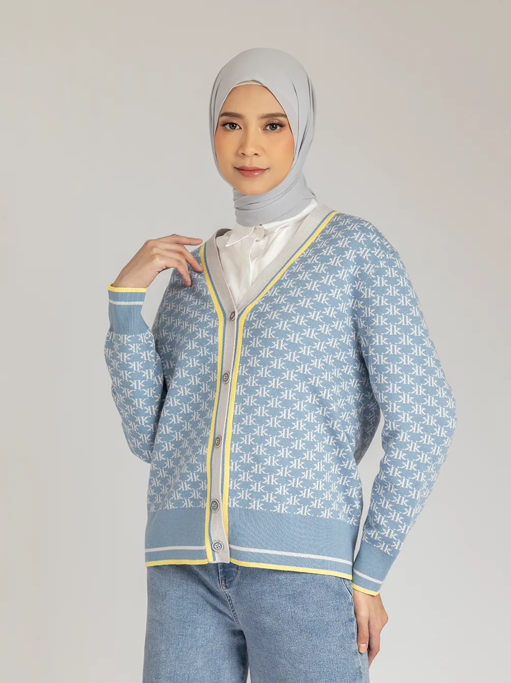 MONOGRAM CARDIGAN OUTER ALASKA BLUE