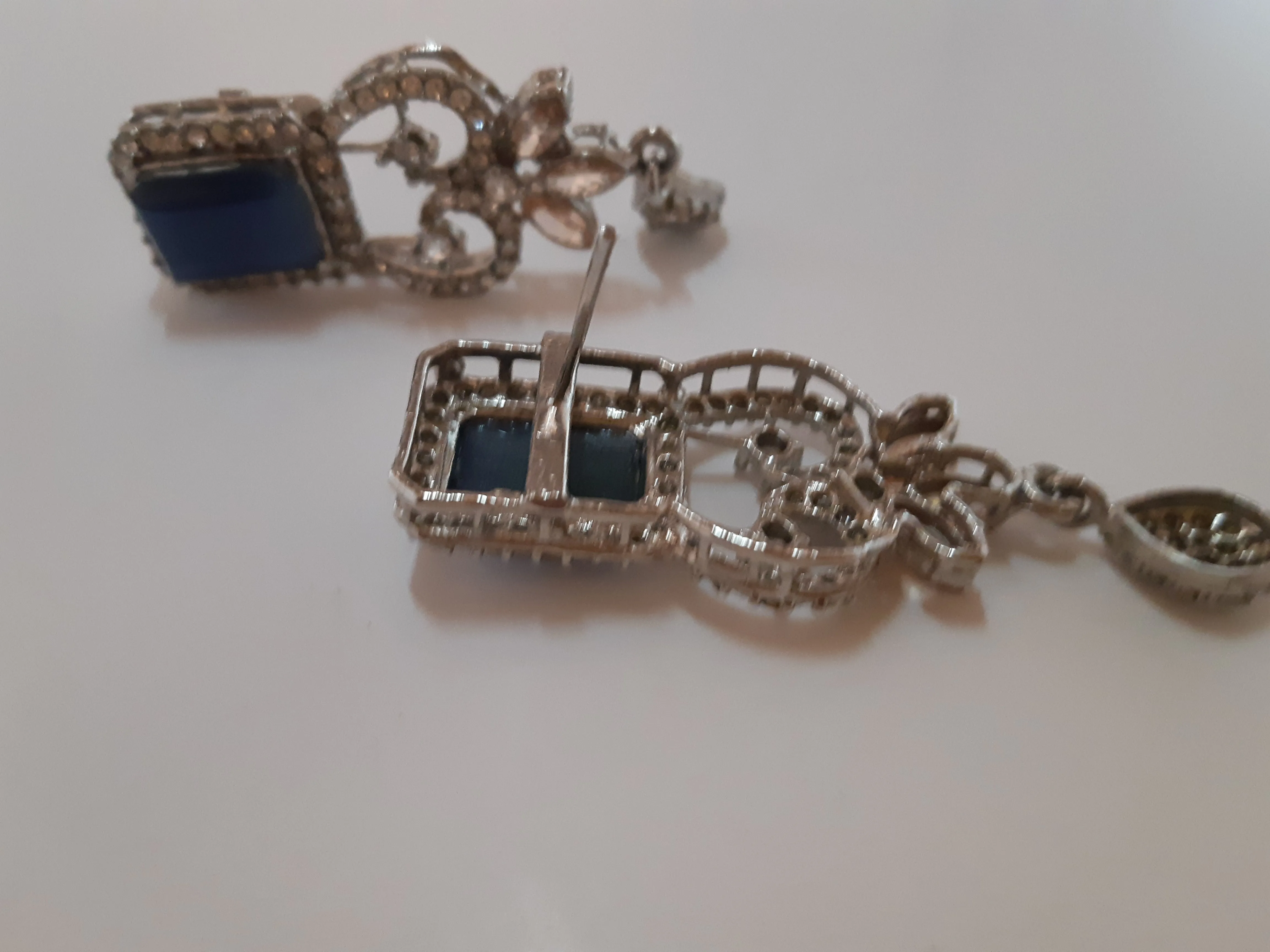 Navy Blue Cleopatra style earrings with silver base