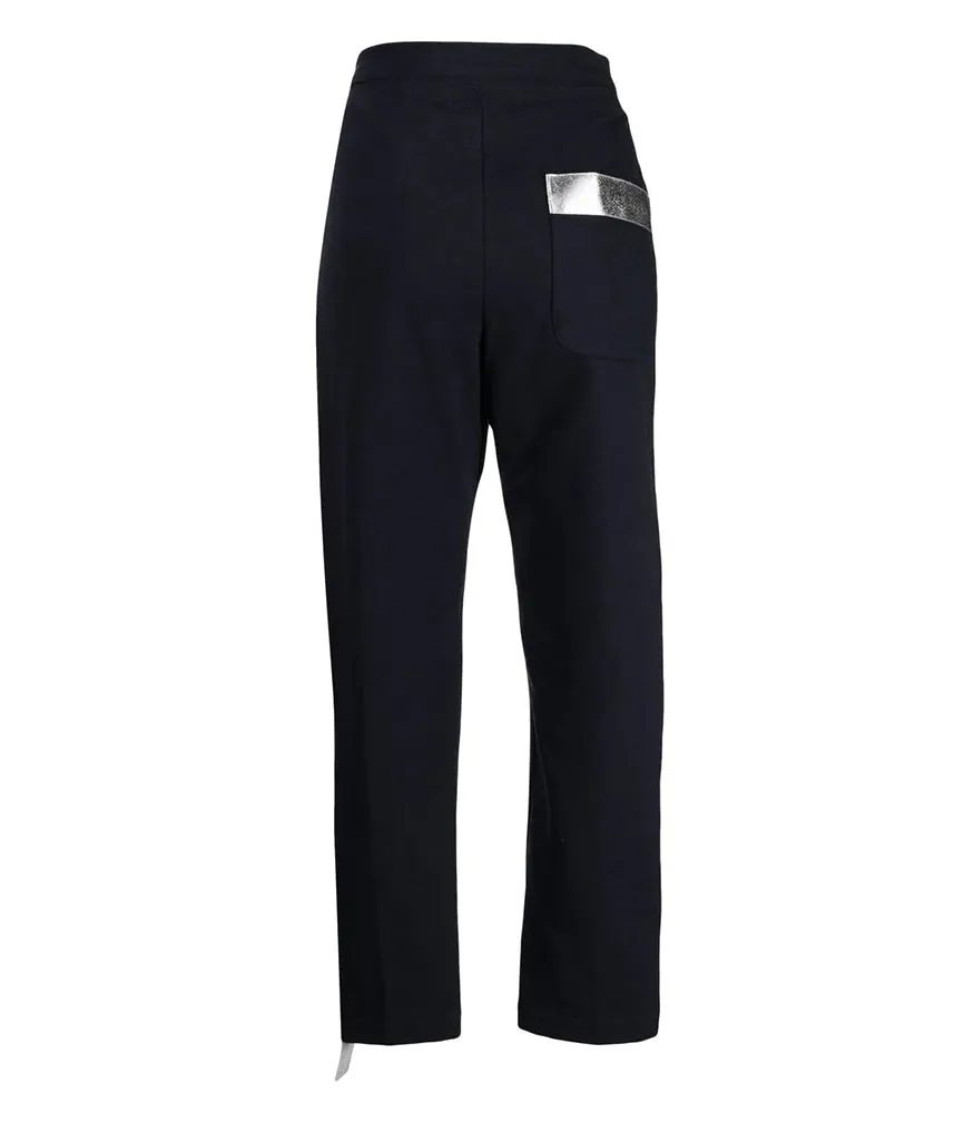 Navy Cotton Sweatpants With Laminated Band