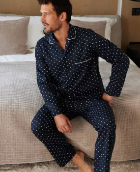 Navy Fleur-de-Lys Piped Cotton Pyjamas