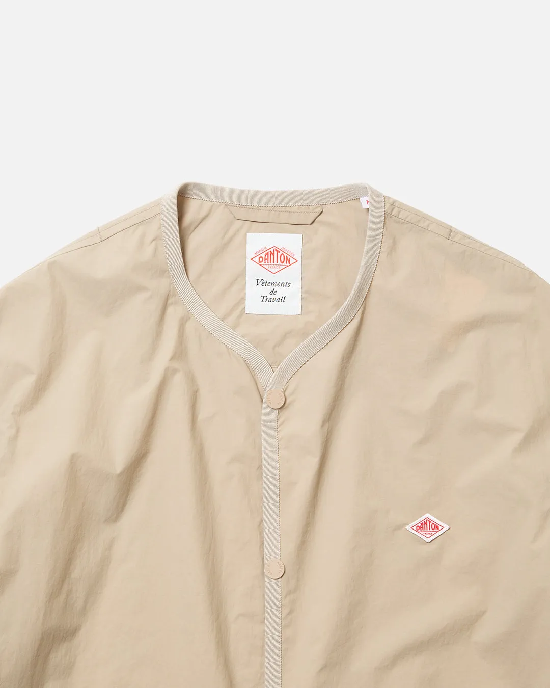 Nylon Tusser Collarless Jacket - Sand Beige