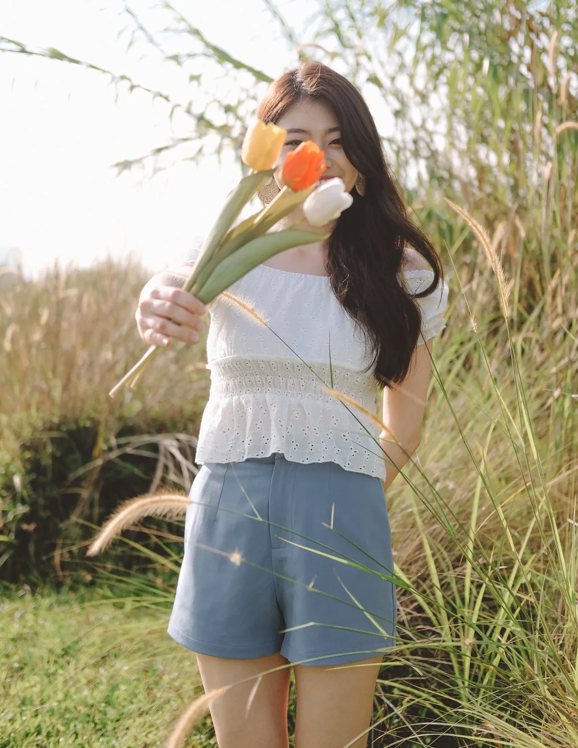 Olivia Eyelet Top in White